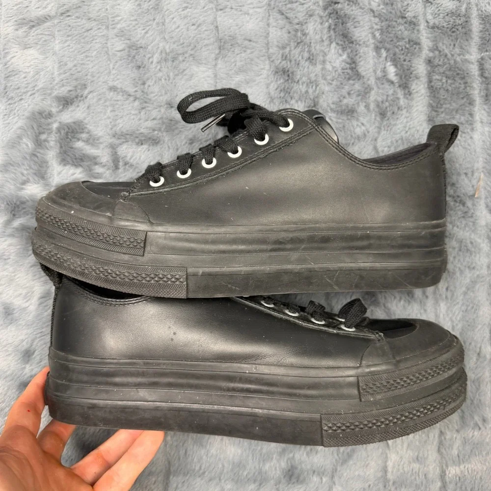 Diesel S-Jomua LC Mens 10.5 Triple Black Leather Platform Sneakers Y02716 PR013